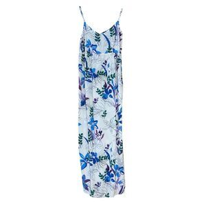 Isabel Maternity XS BLUE Floral Maxi Dress Rayon Boho Cottagecore Sundress